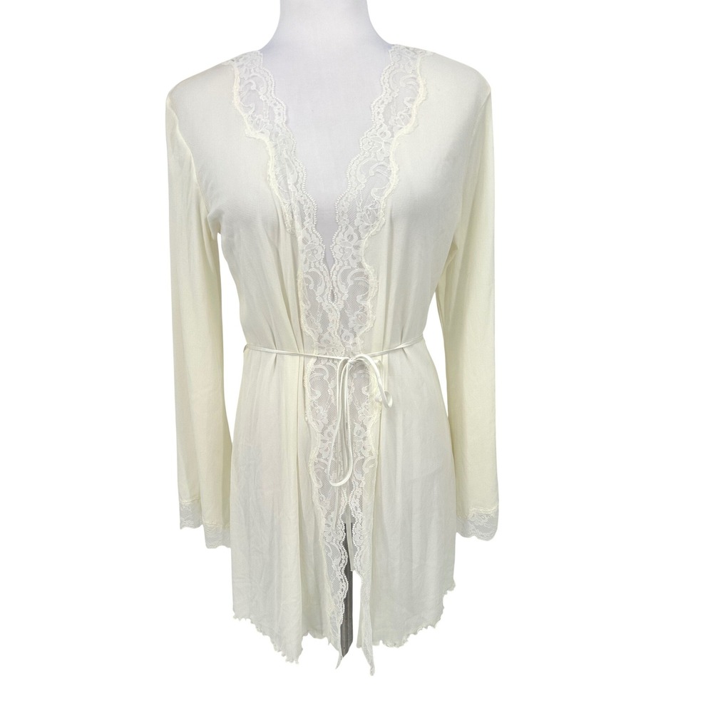 Victoria's Secret Robe Women XS/S Cream Lace Trim Belted Lingerie Fairy Coquette